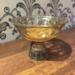 Bartlett Collins Amber Compote, Vtg St. Genevieve Patterned Pedestal Centerpiece